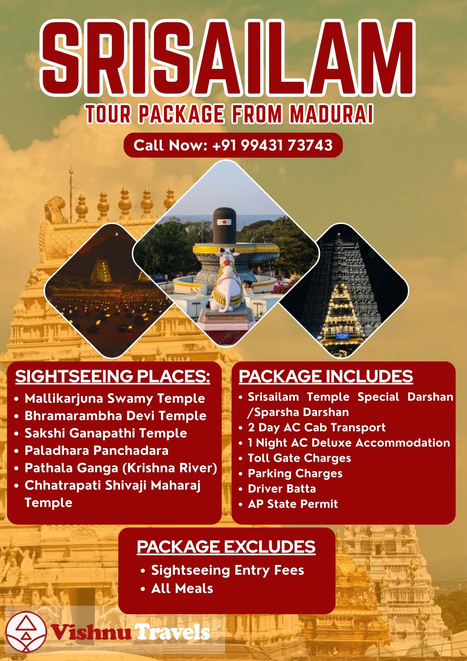 Madurai to Srisailam Tour Package